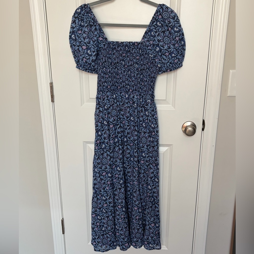 Vineyard Vines Blue Spring Summer Floral Puff Sleeve Midi Dress - Size XS